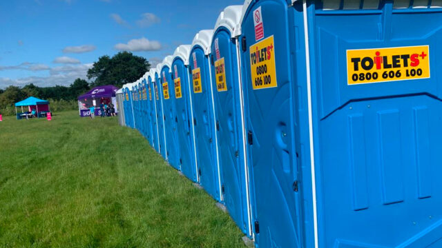 portable toilets at cancer research event